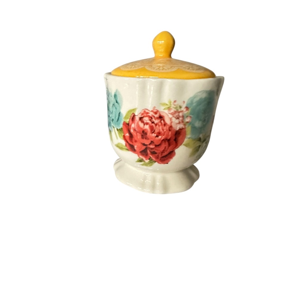 Pioneer Woman Spoonful of Sugar Ceramic Sugar Bowl with Lid Floral Yellow‎
